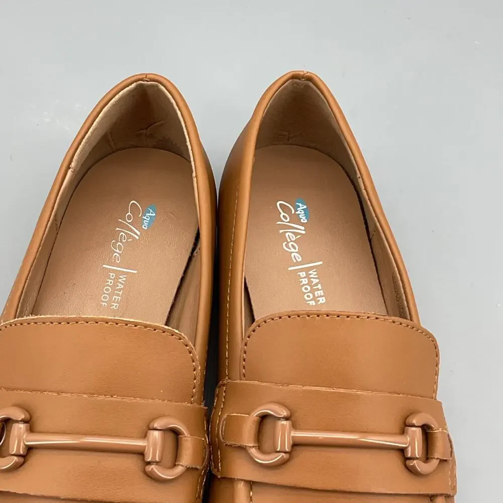 NEW Aqua College Women’s Waterproof Bossy Slip On Flat Loafers Tan Size 6.5M